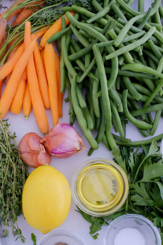 Green beans carrots shallots thyme lemon parsley olive oil salt ingredients