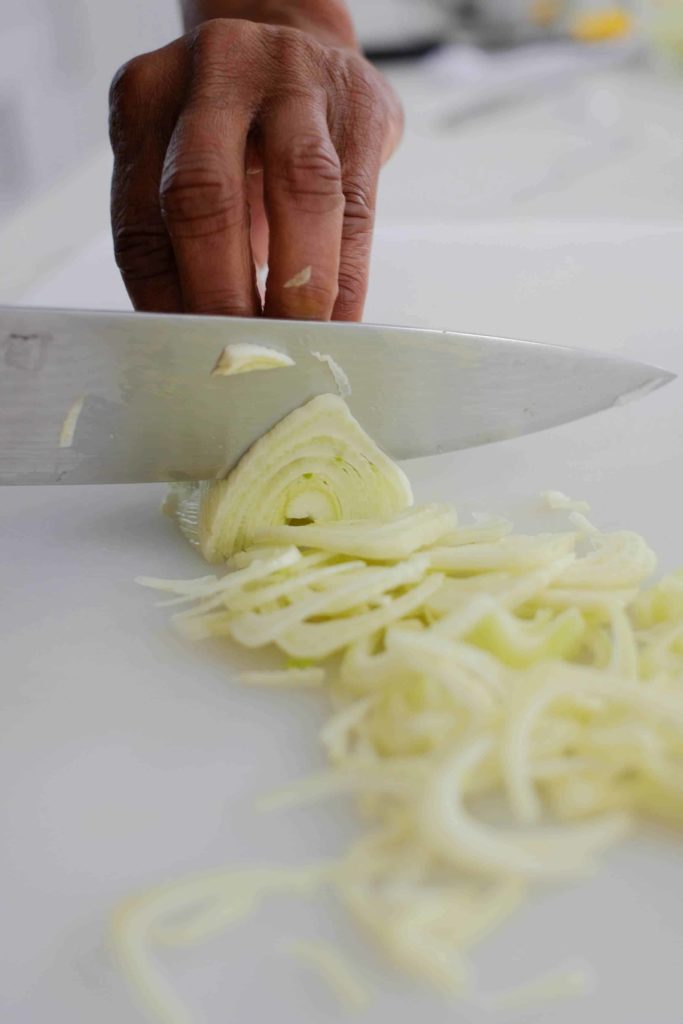 Slicing fennel with a knife