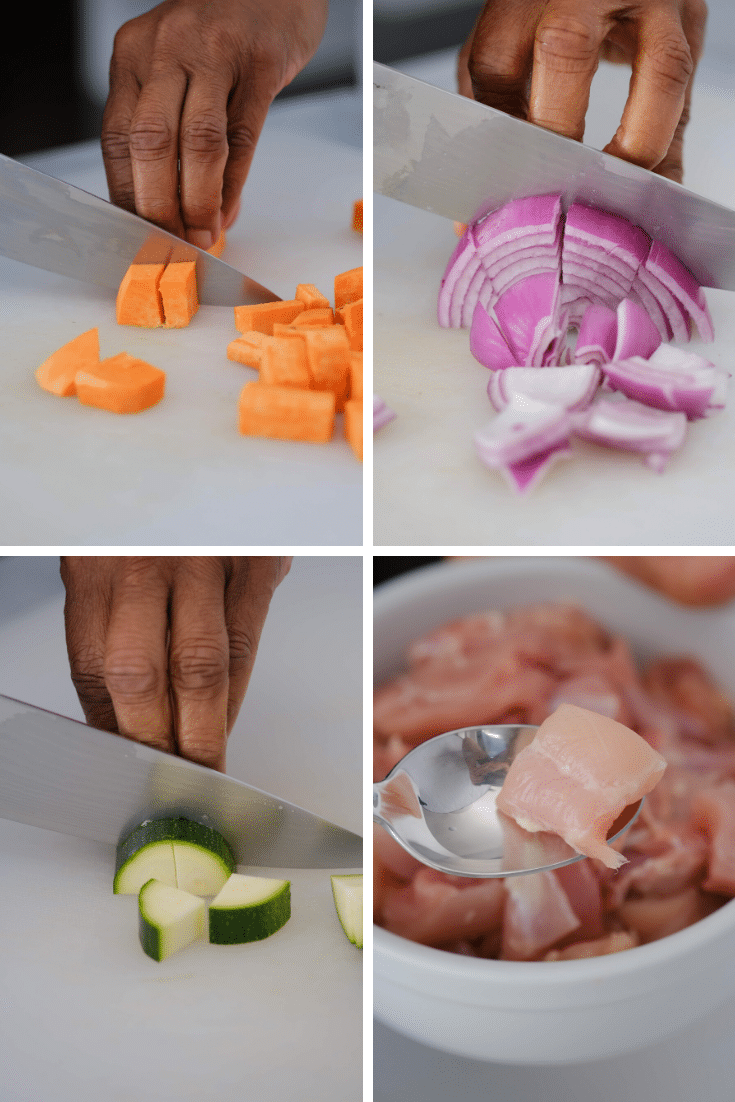 photos of diced meat and vegetables
